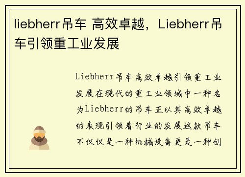 liebherr吊车 高效卓越，Liebherr吊车引领重工业发展