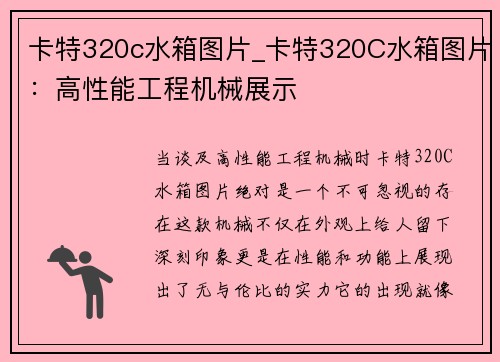 卡特320c水箱图片_卡特320C水箱图片：高性能工程机械展示