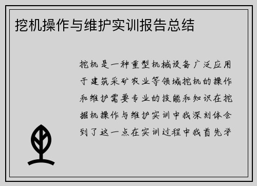 挖机操作与维护实训报告总结